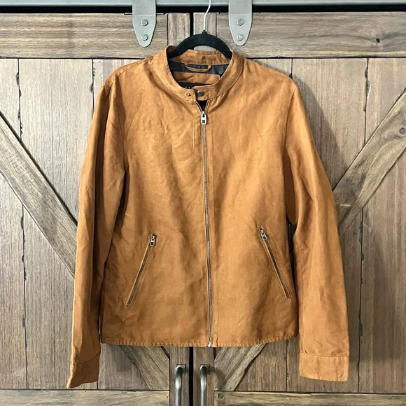 Zara Man Faux Suede Bomber Jacket Camel Size Medium - Picture 2 of 6